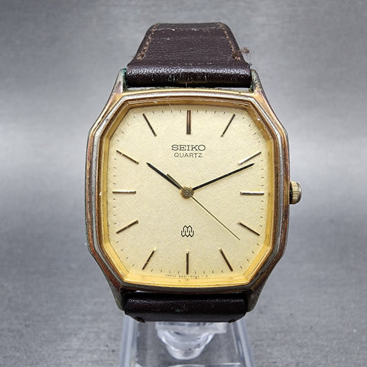 Seiko Watch Men 31mm Champagne Dial Gold Tone Octagon 94415040 New Battery0