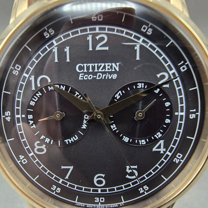 Citizen Eco-Drive Watch Men 42mm Black Dial Gold Tone Daydate 8635-S079764 RunsL1