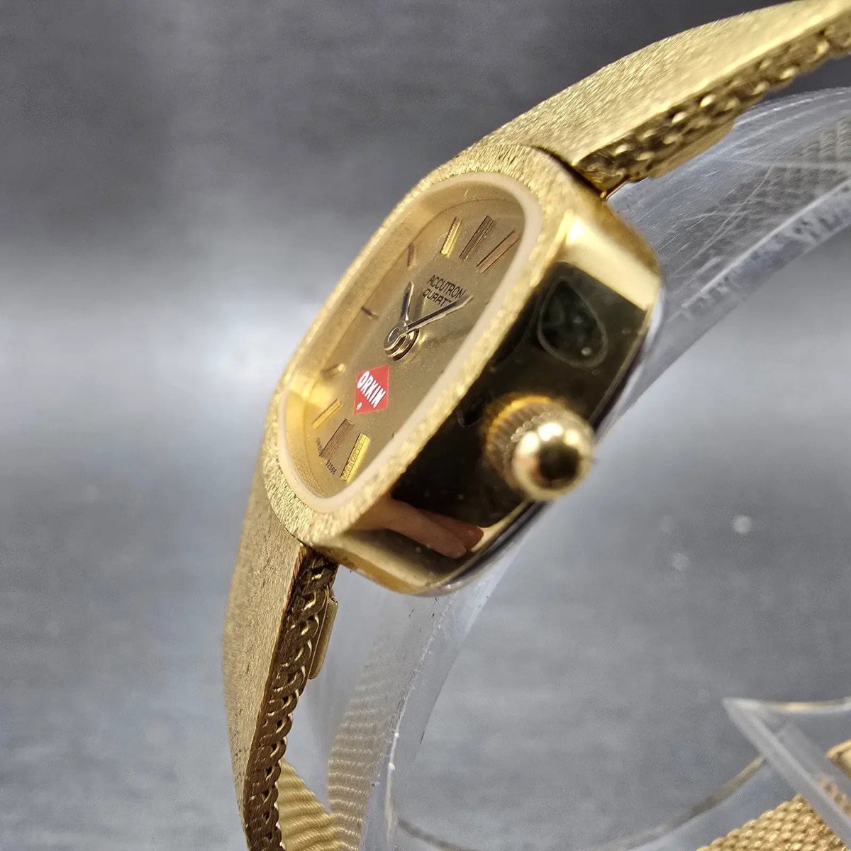 Bulova Accutron Watch Women 20mm Champagne Dial Gold Tone Rectangle P9 PARTS3
