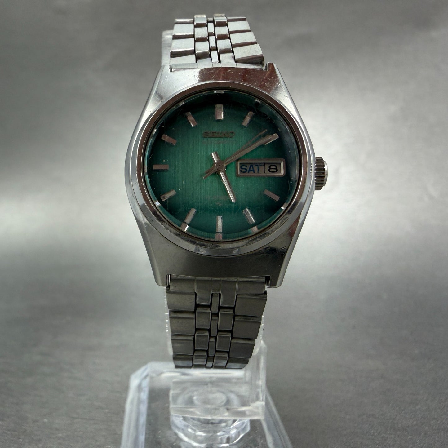 Seiko Automatic Watch Women 25mm Green Dial Silver Tone Daydate 2206-0610 PARTS6