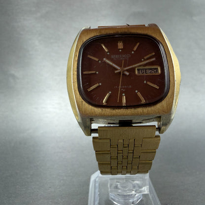 Seiko Automatic Watch Men 38mm Red Dial Gold Daydate 7006-5019 Runs Vintage5