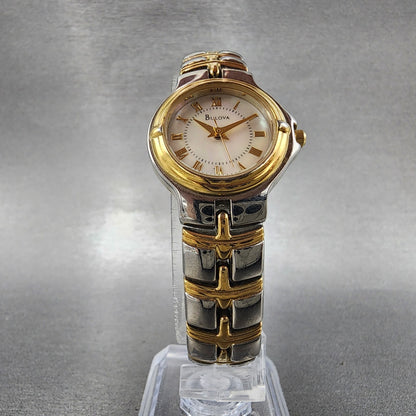 Bulova Watch Women 24mm MOP Dial Two Tone Round 98L56 New Battery5