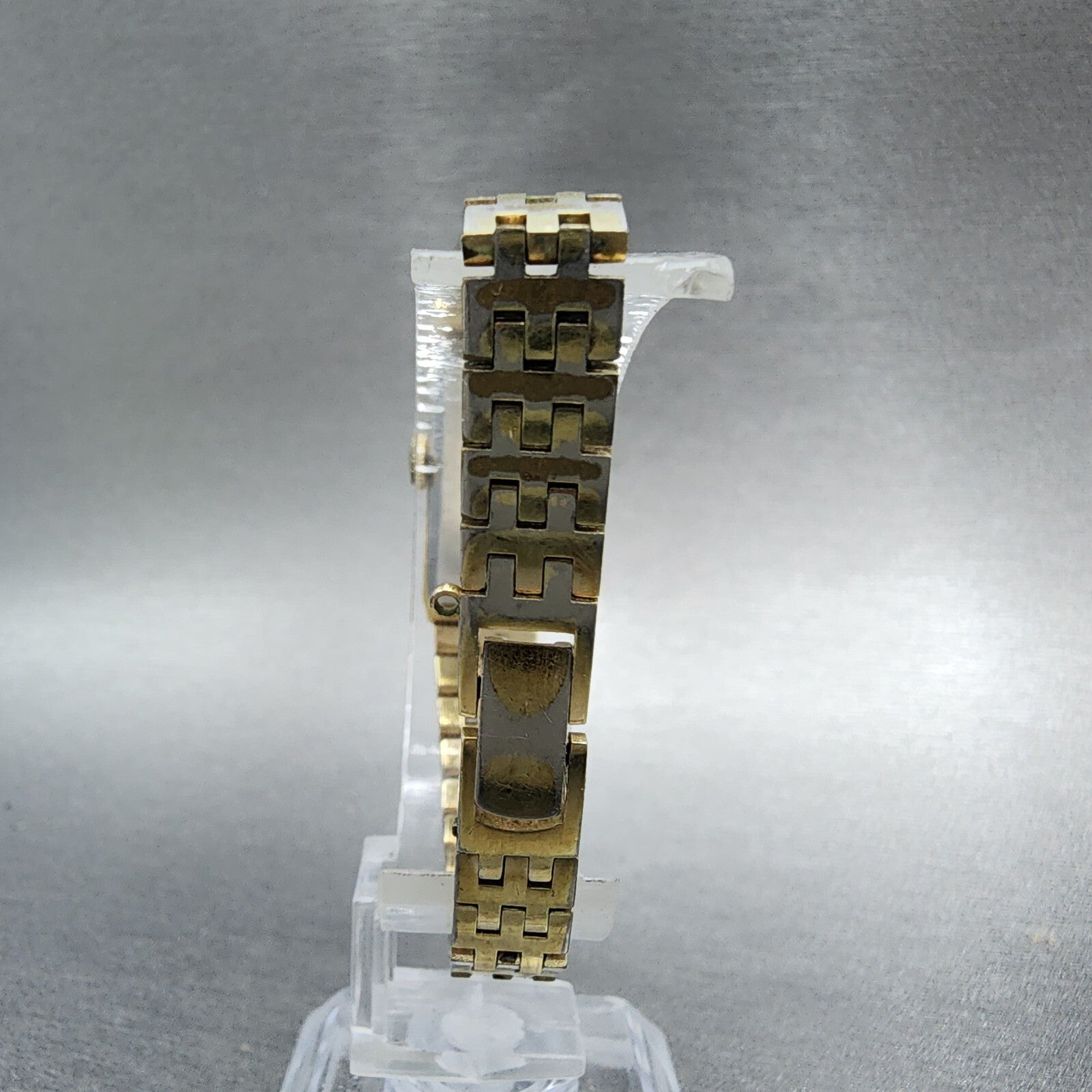 Seiko Tank Watch Women 13mm Silver Dial Gold Tone Rectangle Manual Wind Runs7