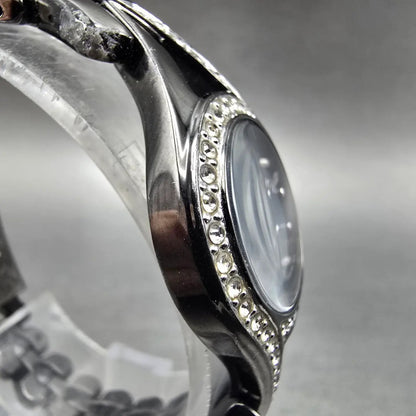 Seiko Solar Watch Women 23mm Black Dial Black Tone Round Crystal Bezel Runs3