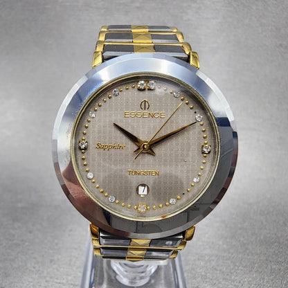 Essence Watch Women Gray Dial Tungsten Case Date Round New Battery0