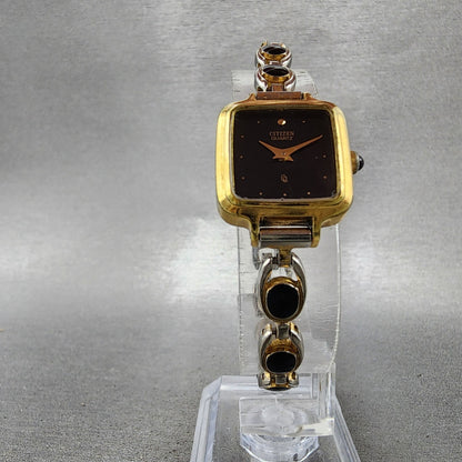 Citizen CQ Watch Women 19mm Black Dial Gold Tone Square 4831284 New Battery5