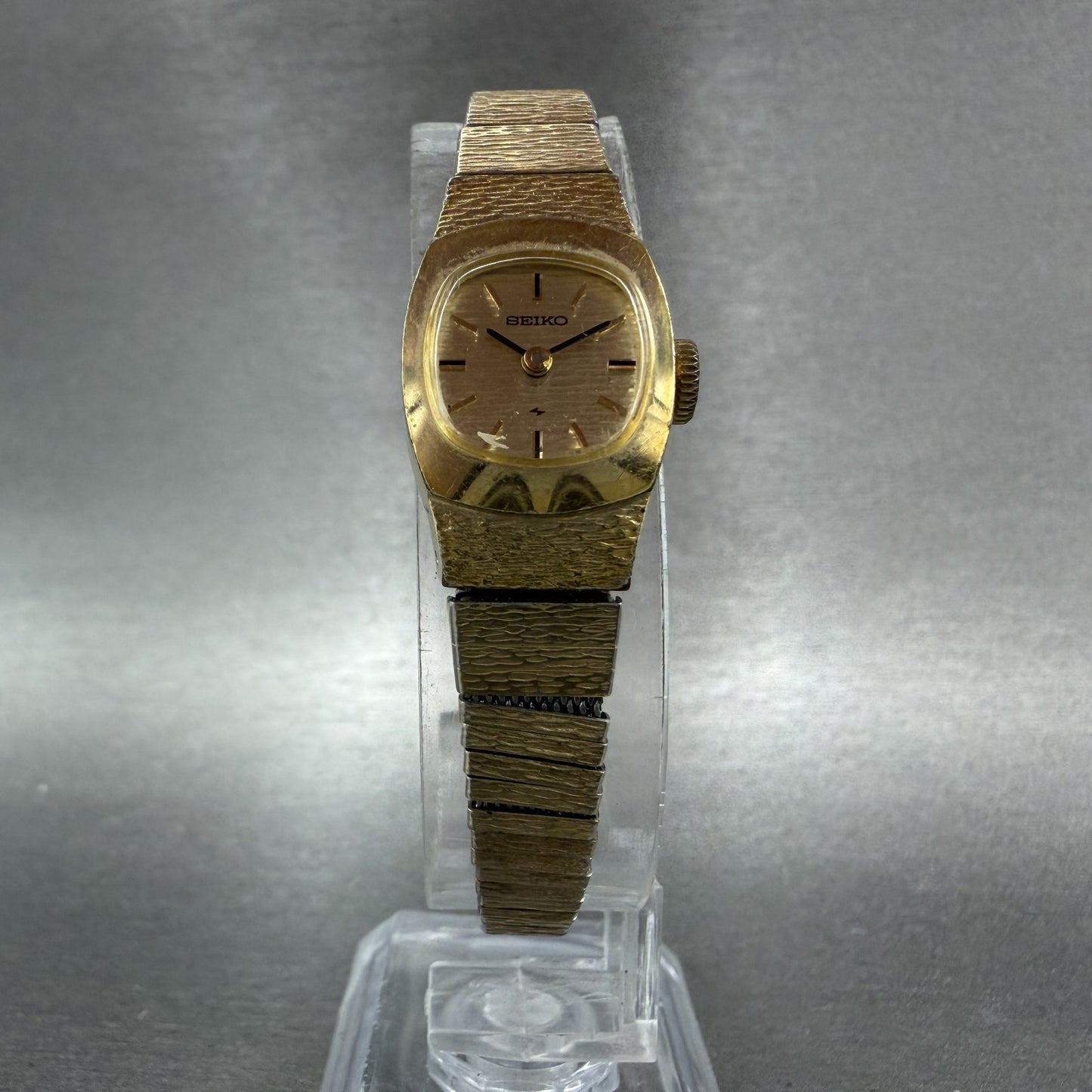 Seiko Watch Women 15mm Champagne Dial Gold Tone Manual Rectangle 11-3389 Runs5