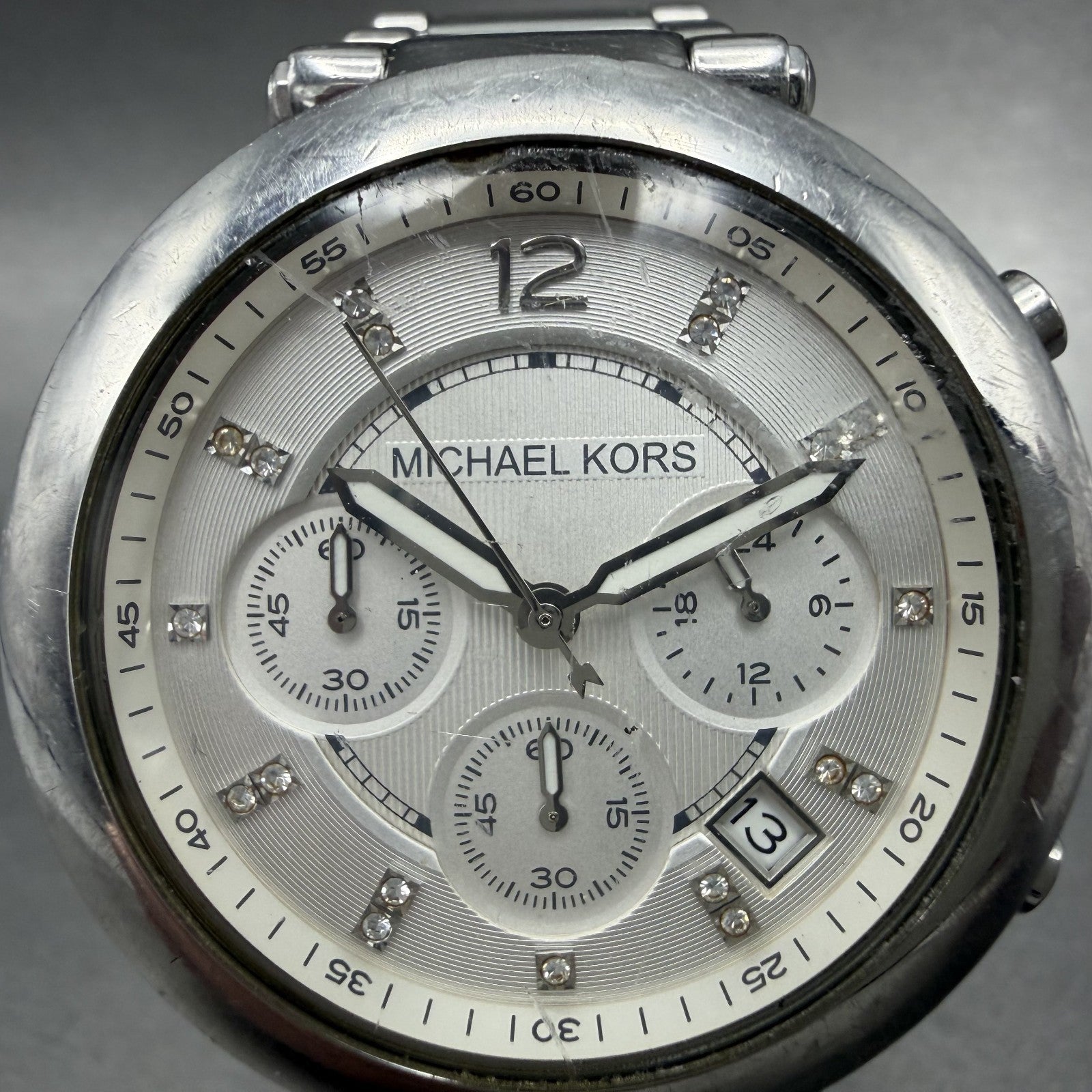 Michael Kors Parker Chronograph Watch Women 39mm White Dial Steel Date New Batt1
