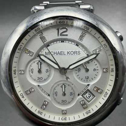 Michael Kors Parker Chronograph Watch Women 39mm White Dial Steel Date New Batt1
