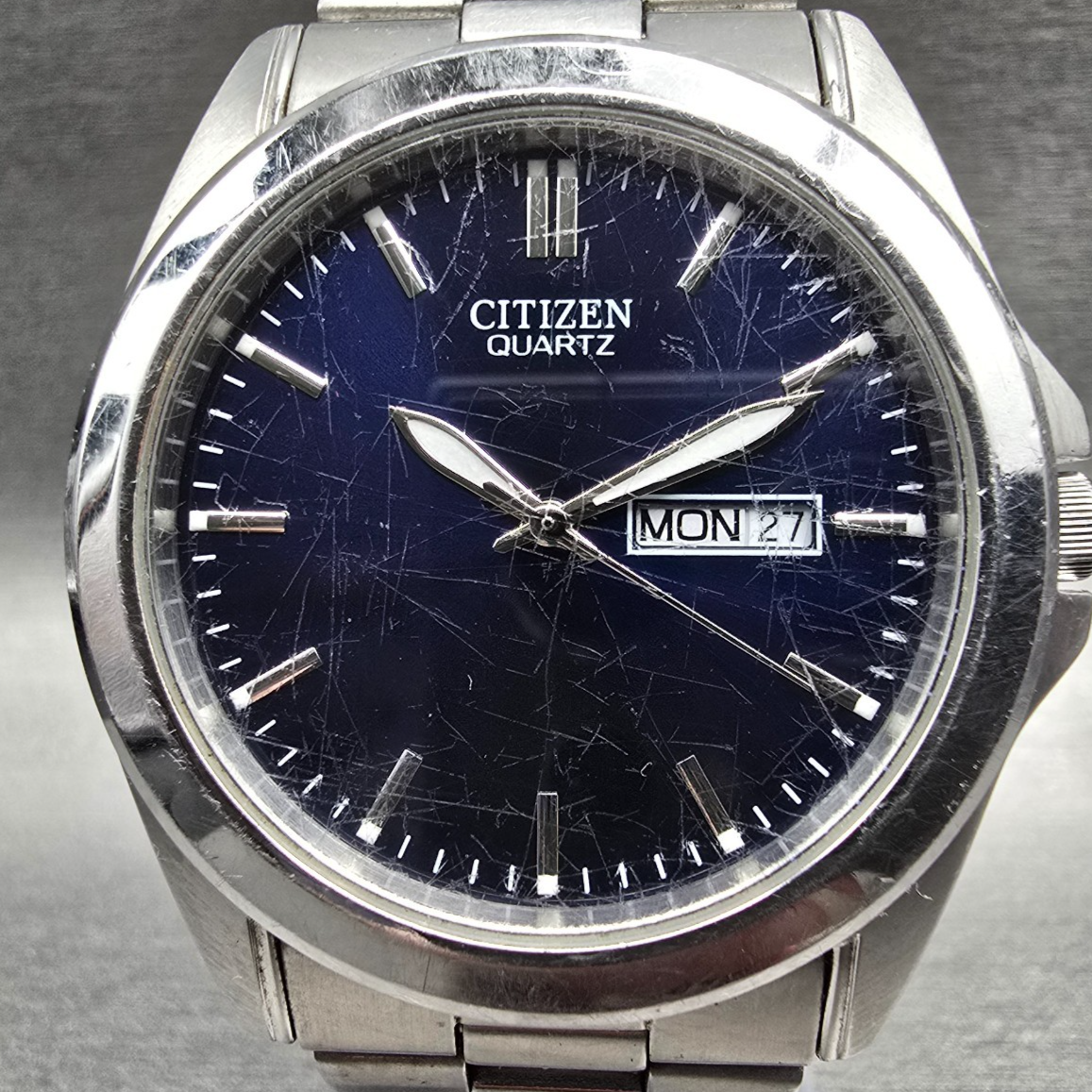 Citizen Watch Men 40mm Blue Dial Silver Tone Daydate 1102-S110319 New Battery1