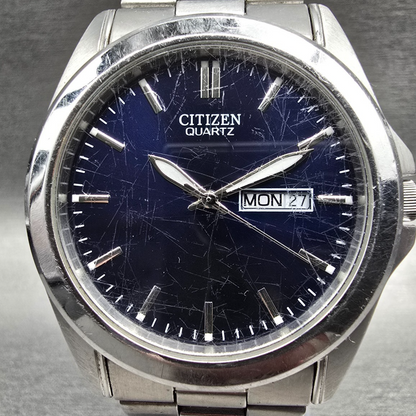 Citizen Watch Men 40mm Blue Dial Silver Tone Daydate 1102-S110319 New Battery1