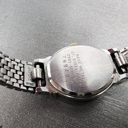 Seiko Watch Women 17mm White Dial Two Tone Oval 2Y015C09 New Battery VTG9