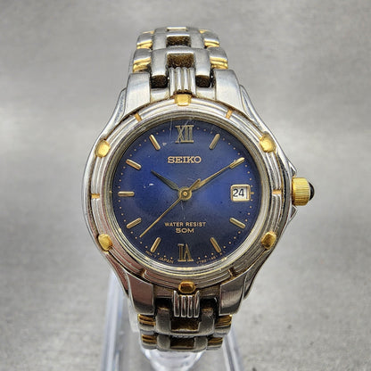 Seiko Watch Women 26mm Blue Dial Two Tone Date Round V7820779 New Battery0