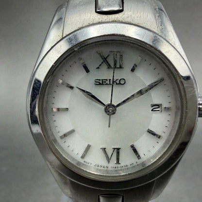 Seiko Watch Women 26mm MOP Dial Silver Tone Date Round 7N82-0EG0 New Battery1