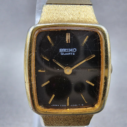 Seiko Tank Watch Women 18mm Brown Dial Gold Tone Rectangle 23205229 New Battery1