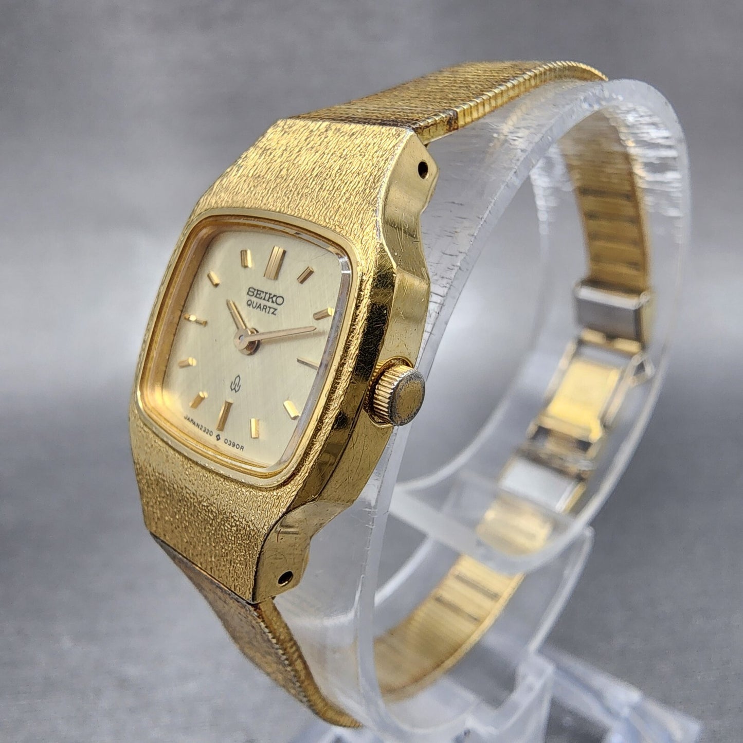 Seiko Watch Women 18mm Champagne Dial Gold Tone Rectangle 23205260 New Battery4
