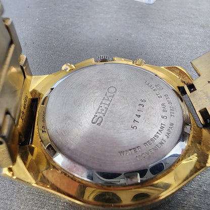 Seiko Chronograph Watch Men 39mm Champagne Dial Gold Tone Date New Battery9