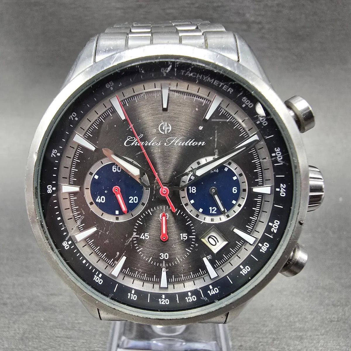 Charles Hutton Aristocrat Chronograph Watch Men 44mm Gray Dial Steel Date NewBat0
