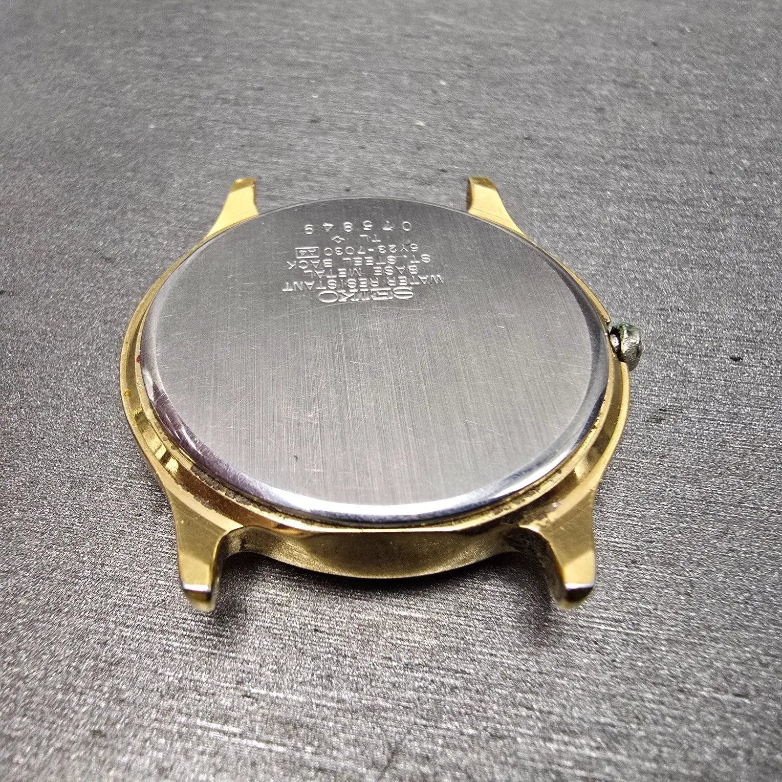 Seiko SQ Watch Men 34mm Champagne Dial Gold Tone Daydate READ!! 5y23-7030 NewBat9