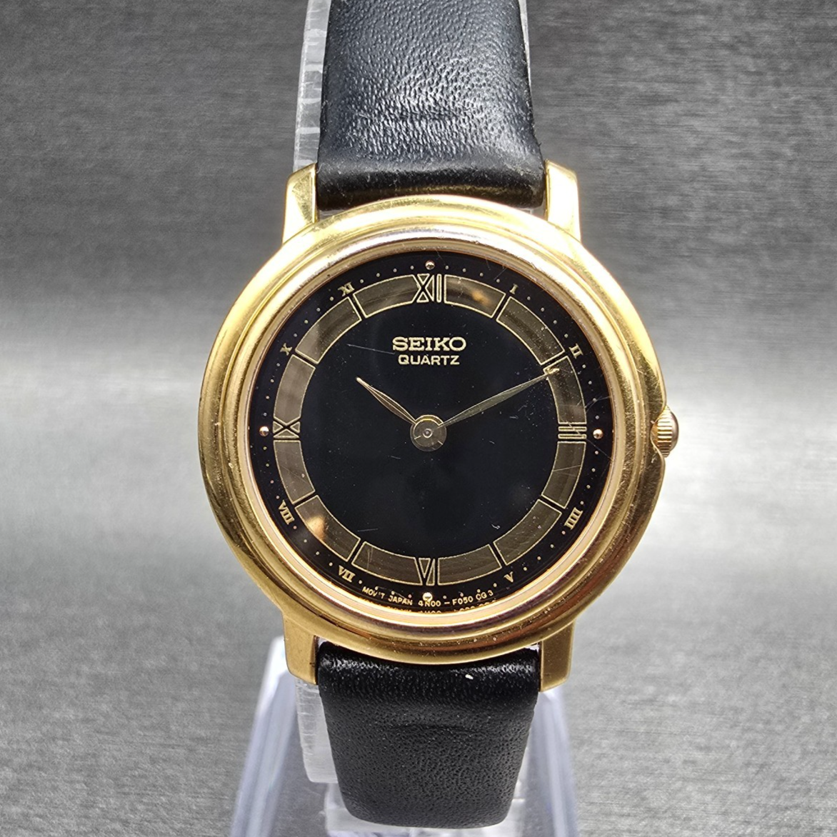 Seiko Watch Women 27mm Black Dial Gold Tone Round 4N00-F039 New Battery Vintage0
