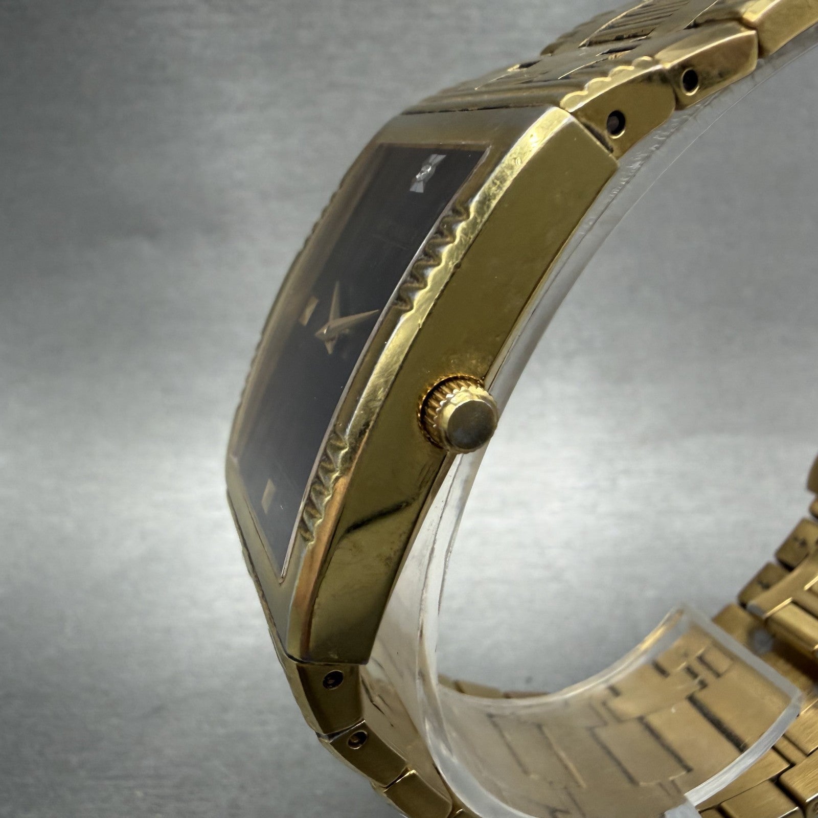 Wittnauer  Tank Watch Men 28mm Black Dial Gold Tone Rectangle 11D16 New Battery2