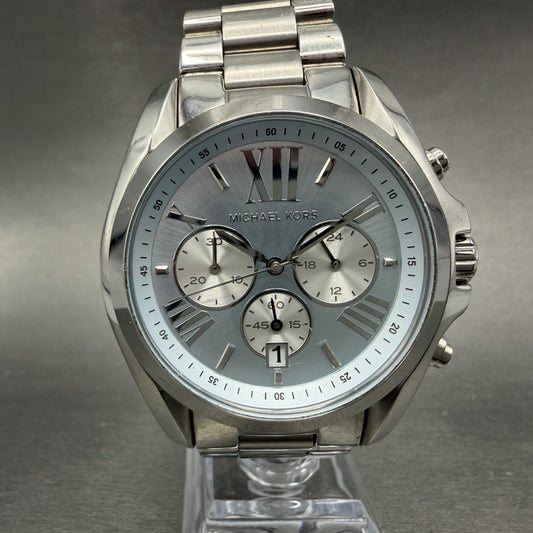 Michael Kors Bradshaw Watch Women 44mm Blue Dial Steel Date MK-6099 New Batt0