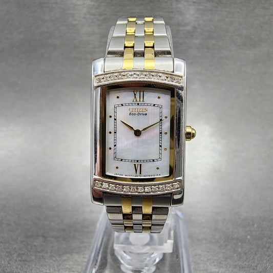 Citizen EcoDrive Tank Watch Women 18mm MOP Dial Two Tone Rectangle Runs0