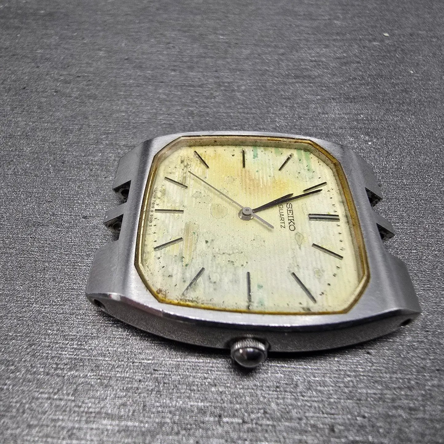 Seiko Watch Men 32mm White Dial Silver Tone Rectangle 7810-5019 Vintage PARTS6