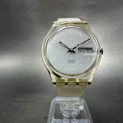 Swatch Snowcovered Watch Men 34mm White Dial Clear Daydate GK733 New Battery5