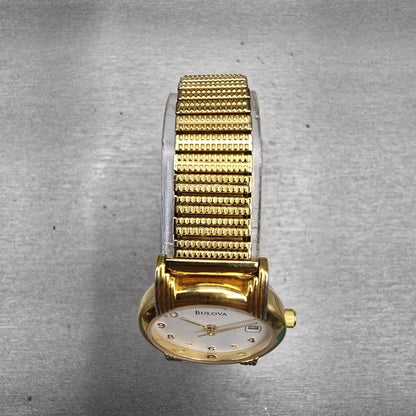 Bulova Watch Women 25mm White Dial Gold Tone Date Round 97M14 New Battery4