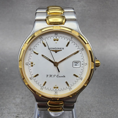 Longines Conquest VHP Watch Men 35mm White Dial Two Tone Date Round New Battery0