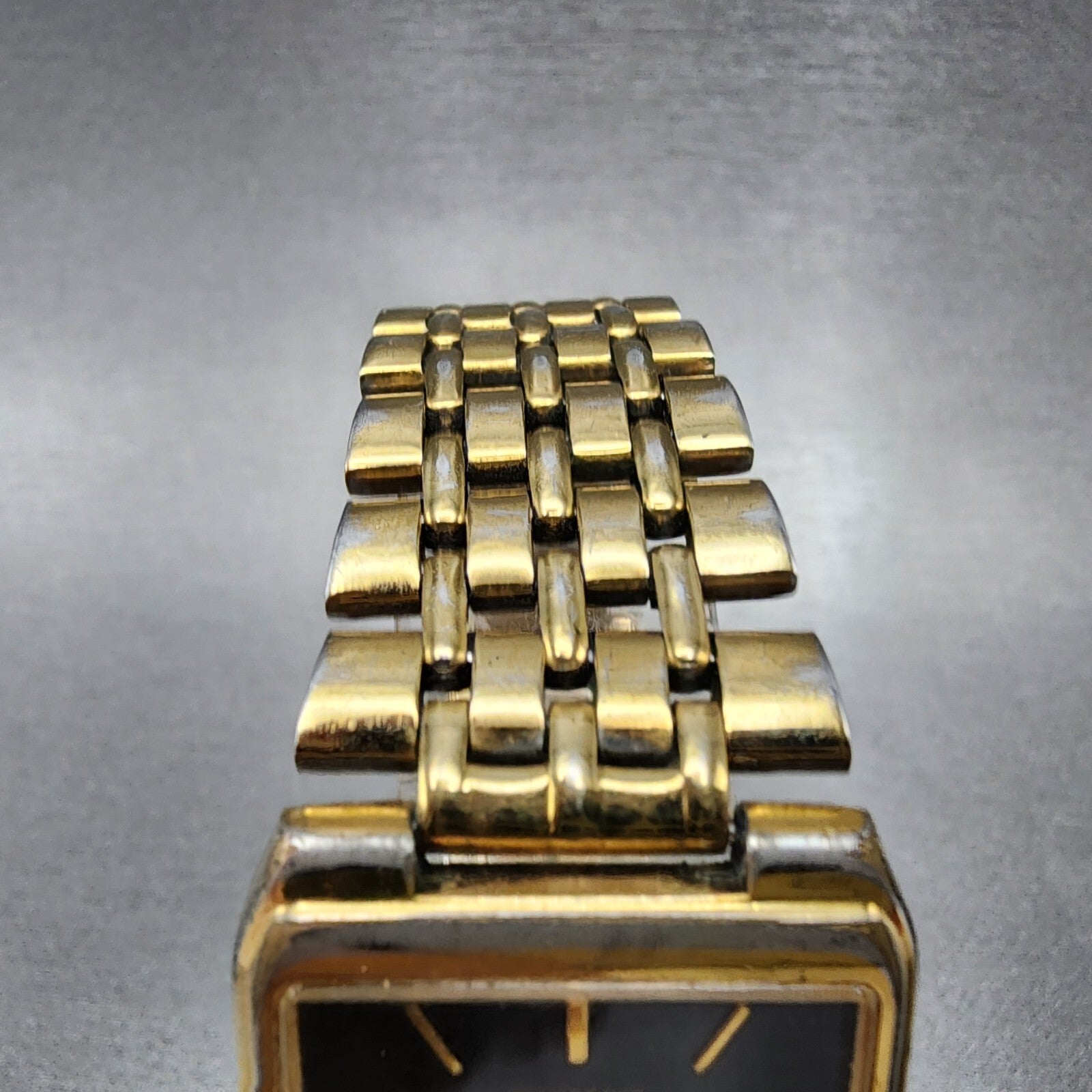 Seiko Tank Watch Men 27mm Black Dial Gold Tone Date 7n295b29 New Battery4