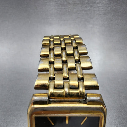 Seiko Tank Watch Men 27mm Black Dial Gold Tone Date 7n295b29 New Battery4
