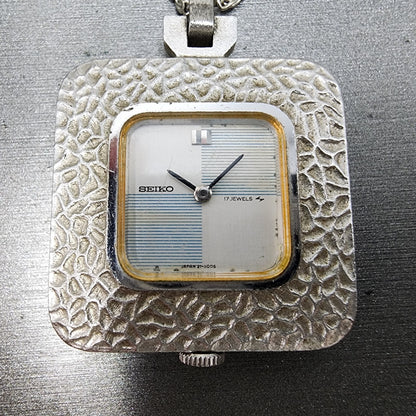 VTG Seiko Necklace Watch Unisex 30mm Silver Dial Gold Plated Square 21-3150 Runs