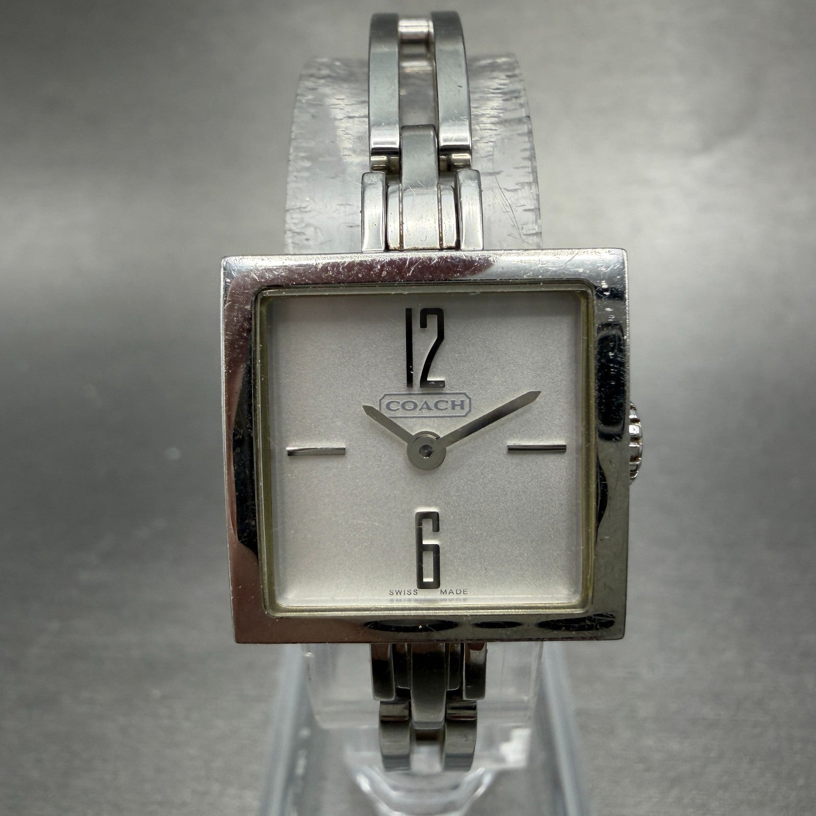 Coach Watch Women 20mm Silver Dial Steel Square Bracelet New Battery0