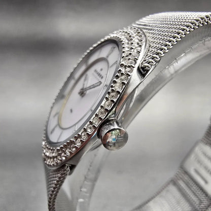 Skagen Steel Watch Women 26mm MOP Dial Silver Tone Gemmed 566XSSS New Battery2