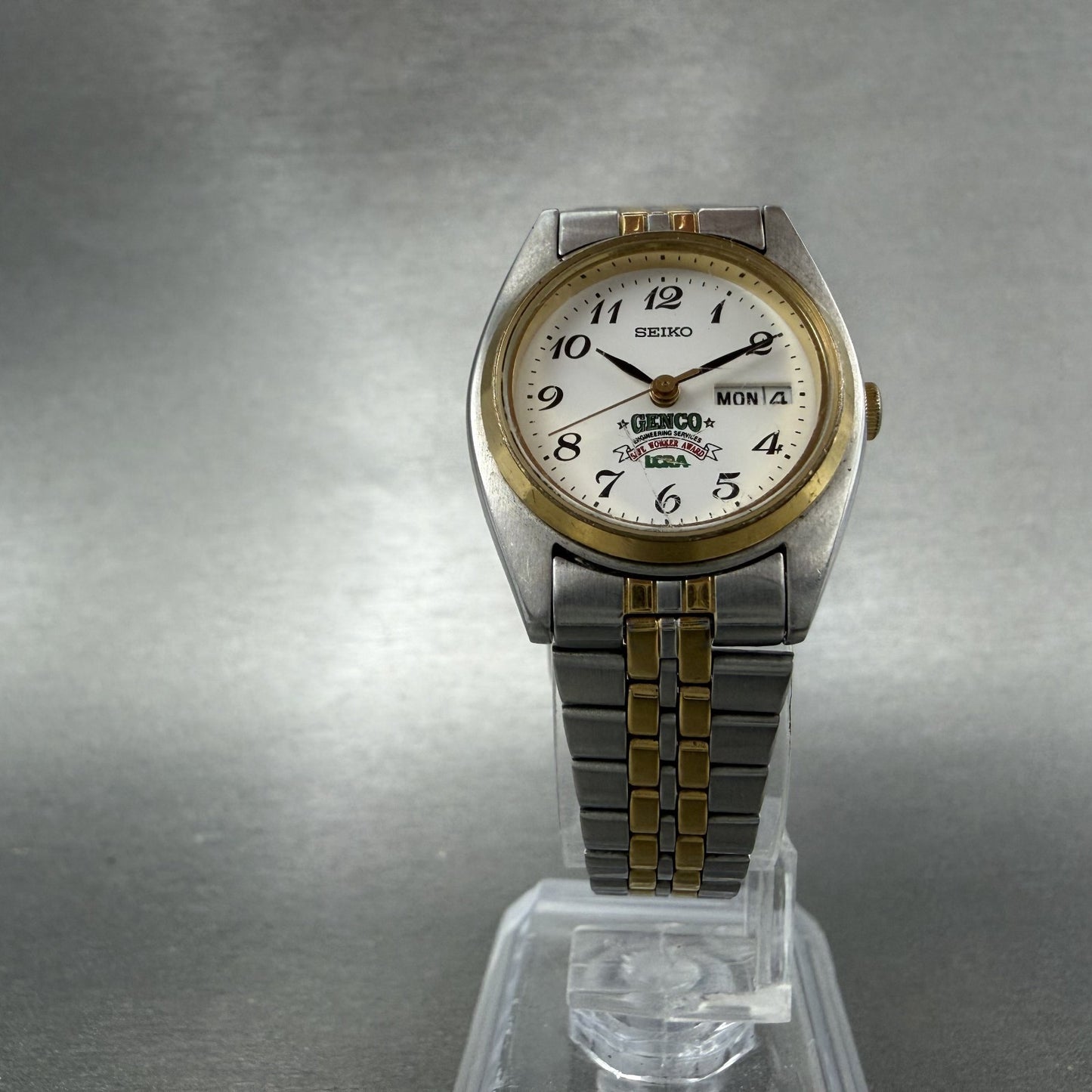 Seiko Watch Women 23mm White Dial Two Tone Daydate 7n83-0011 New Battery 321CBA5