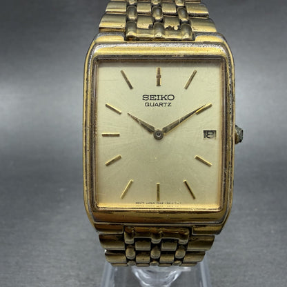 Seiko Tank Watch Men 27mm Champagne Dial Gold Tone Date 7n29-5b29 New Battery0