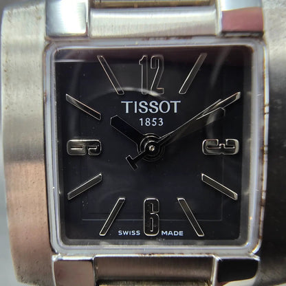 Tissot T-Trend Tank Watch Women 22mm Black Dial Steel Rectangle New Battery1