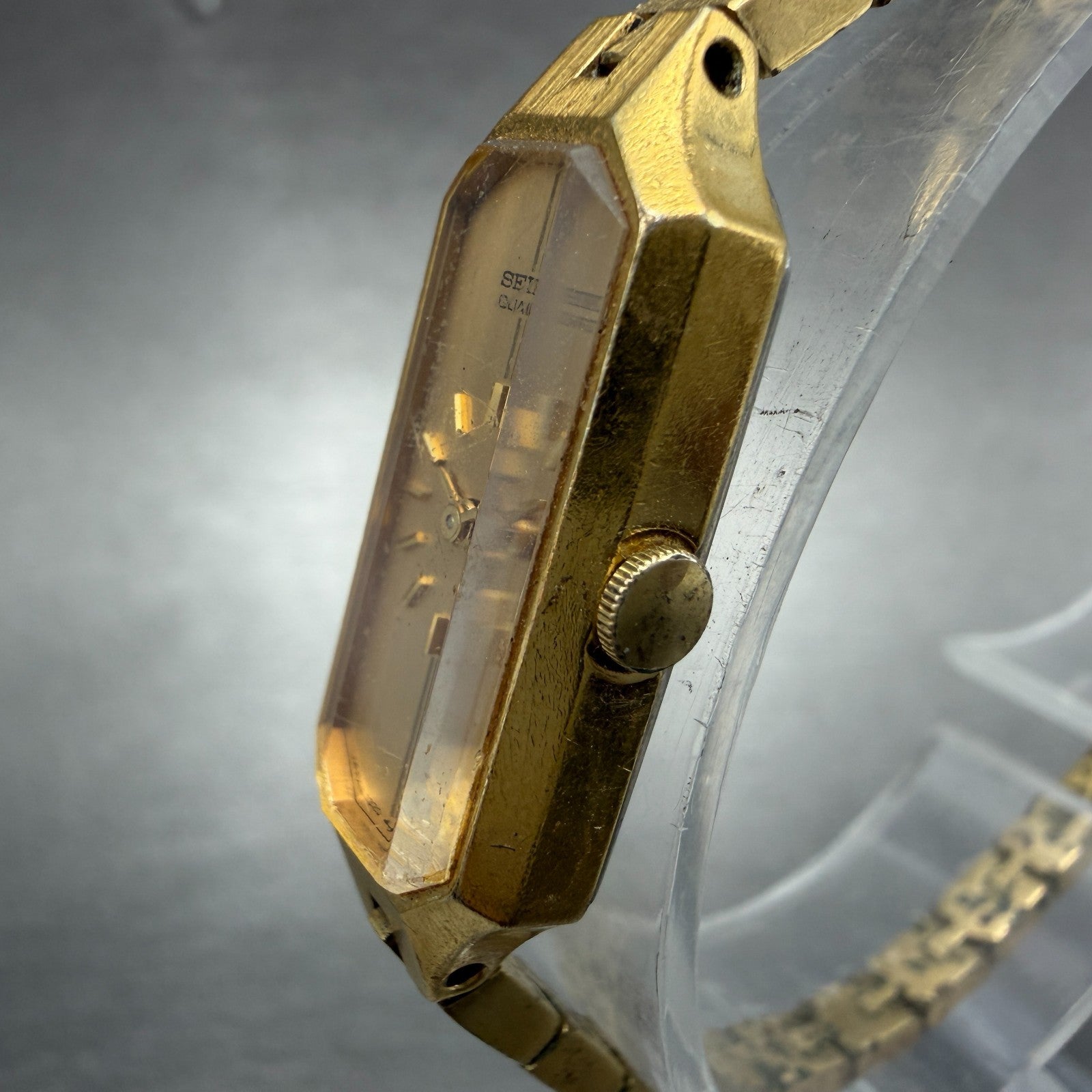 Seiko Watch Women 13mm Gold Dial Gold Tone Octagon 1320-5989 New Battery JGJ2