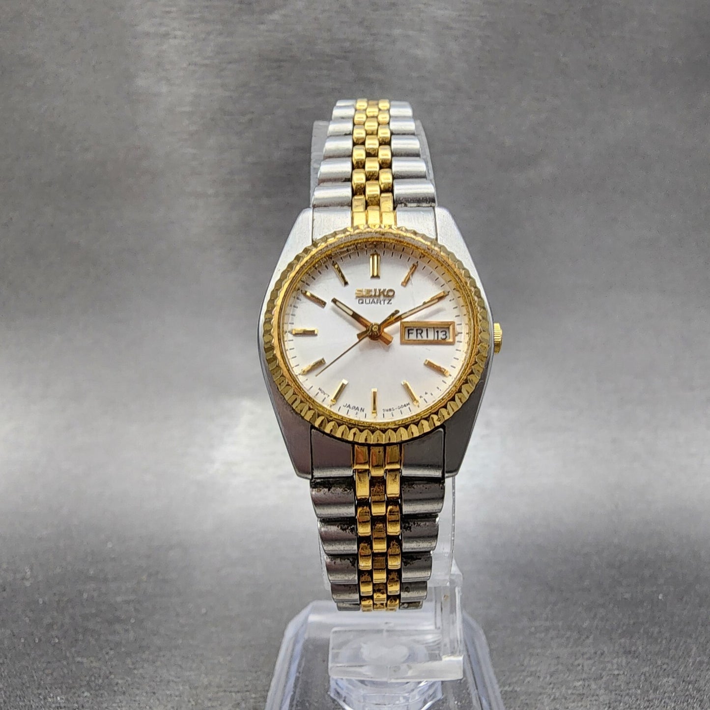 Seiko Watch Women 24mm White Dial Two Tone Daydate Round 7n830041 New Battery A5