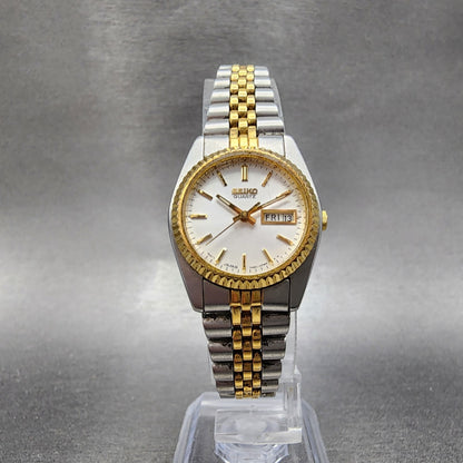Seiko Watch Women 24mm White Dial Two Tone Daydate Round 7n830041 New Battery A5