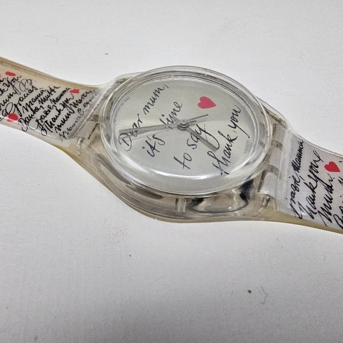 Swatch Dear Mum Watch Unisex 34mm White Dial Clear Case GK294 NOS2