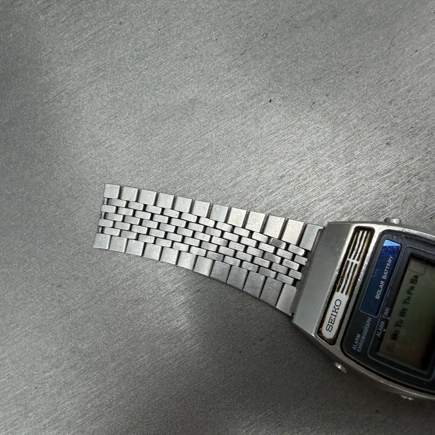 Seiko Digital Watch Men 34mm LCD Alarm Chrono Solar Silver Tone A156-5029 PARTS8