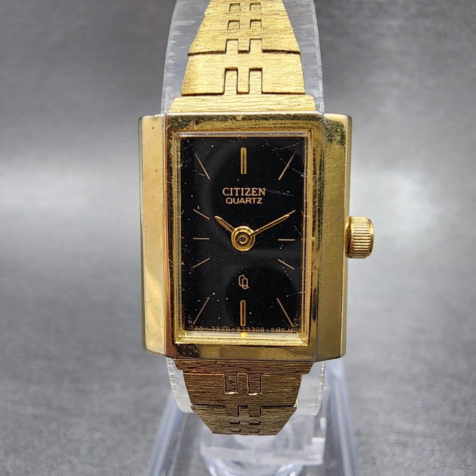 Citizen CQ Tank Watch Women 17mm Black Dial Gold Tone Rectangle New Battery0