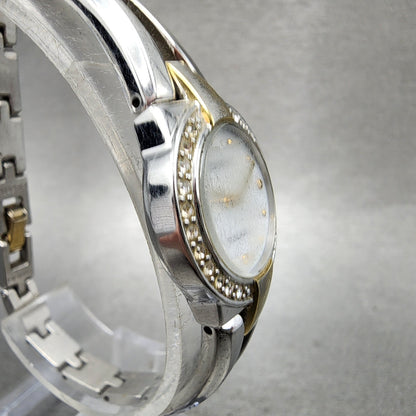 Seiko Solar Watch Women 22mm MOP Dial Two Tone Crystal Bezel Round V1140AF0 Runs3