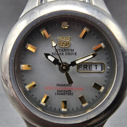 Elgin Solar Watch Women 29mm Gray Dial Titanium Daydate Round FK-1202 Works1