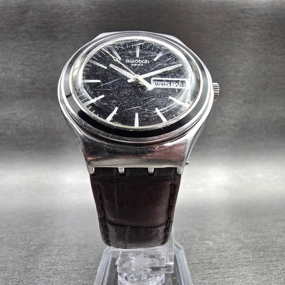 Swatch Charcoal Suit Watch Men 37mm Black Dial Silver Daydate YGS744 New Batt5