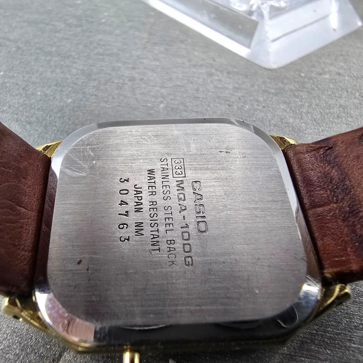 Casio Alarm Watch Men 30mm Gold Dial Gold Tone Octagon MQA-100G New Battery9