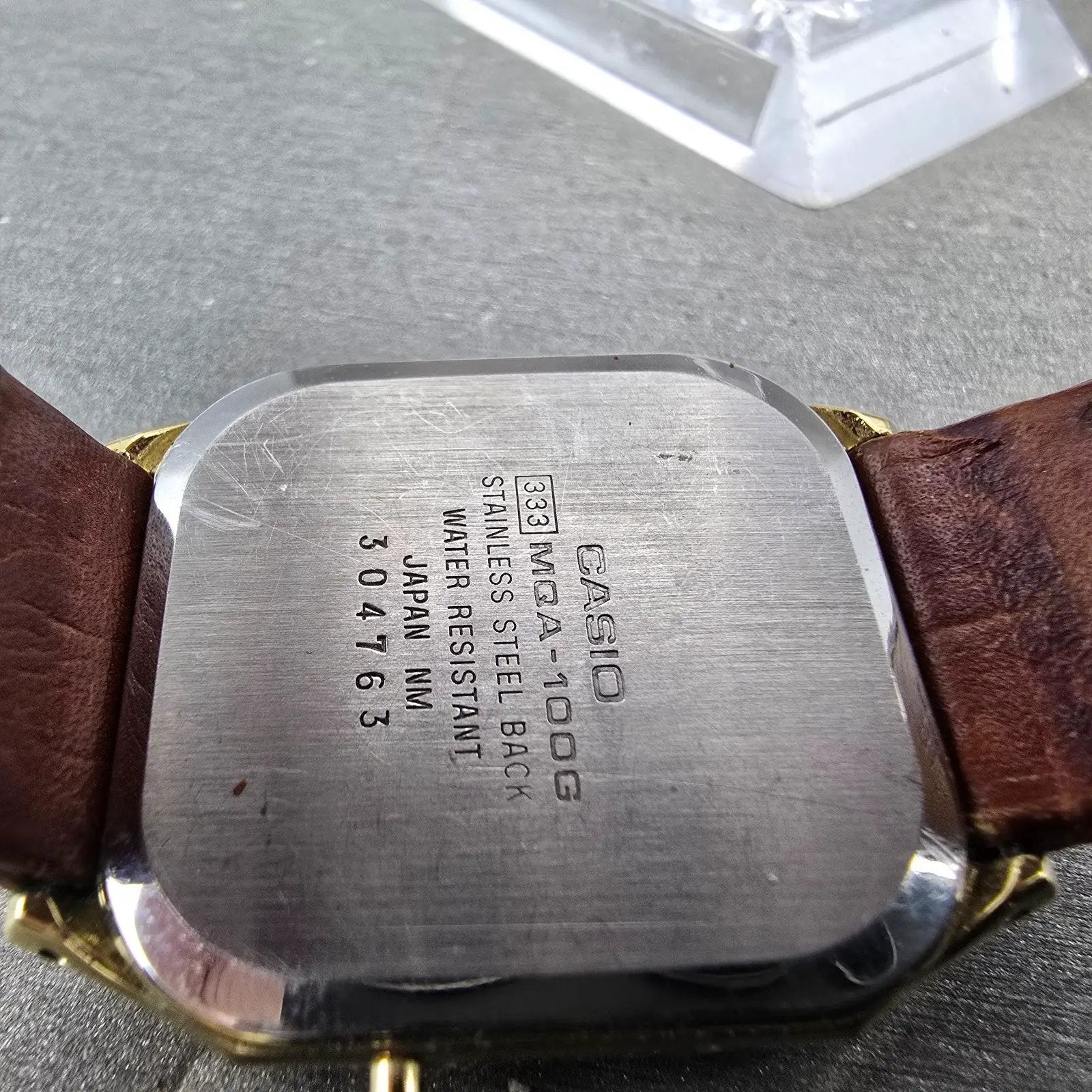 Casio Alarm Watch Men 30mm Gold Dial Gold Tone Octagon MQA-100G New Battery9